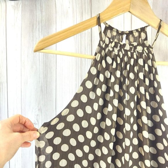 Women Summer Dress VERO MODA Halter Neck Sleeveless Mini Polka Dots Brown/White - Picture 4 of 12